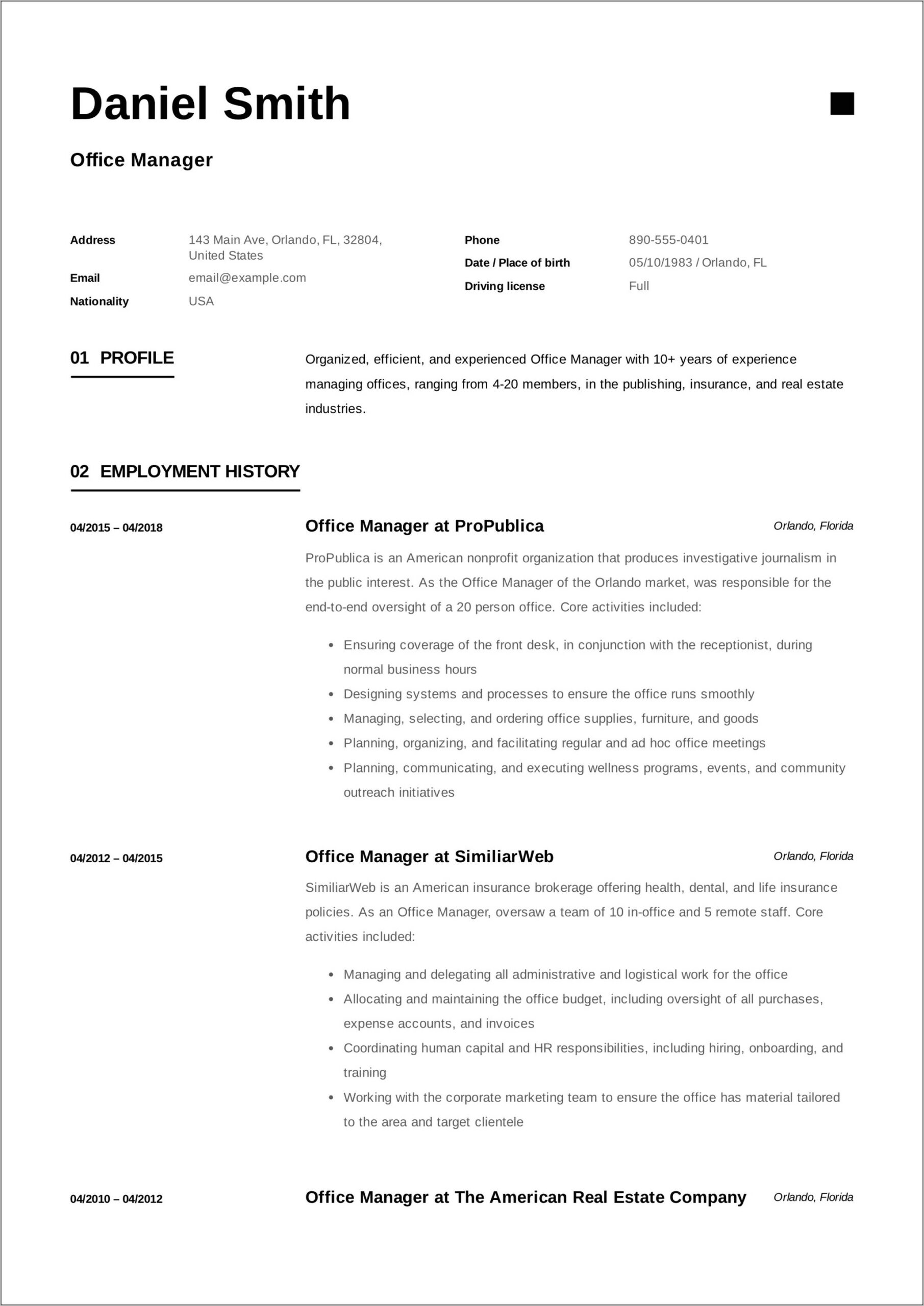Office Manager Resume Sample Templates