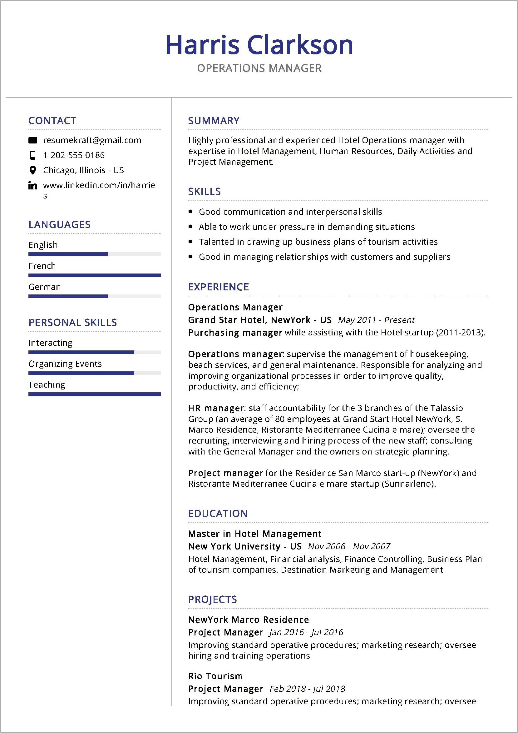 Operations Manager Job Responsibilities Resume