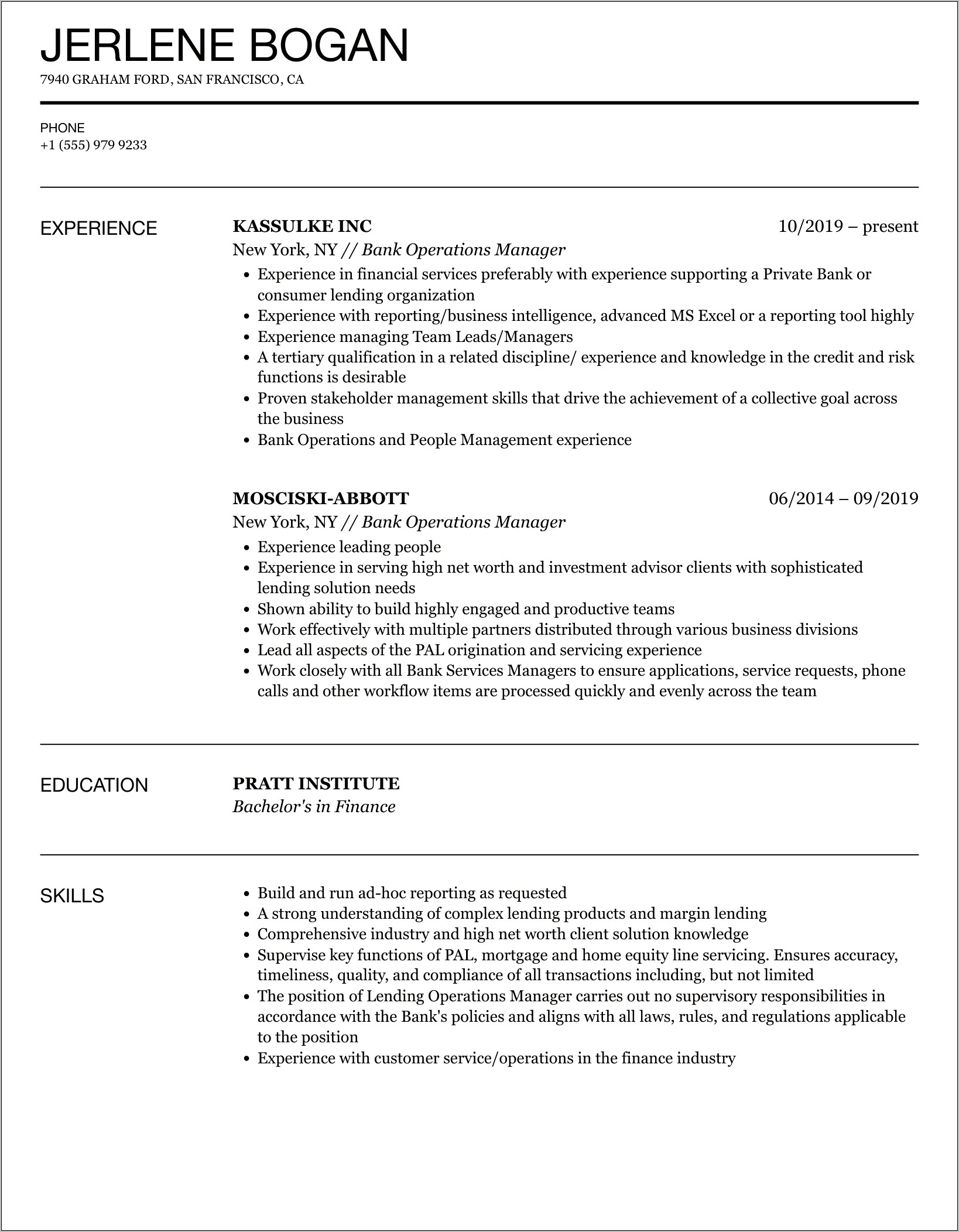 Operations Manager Resume Sample Doc