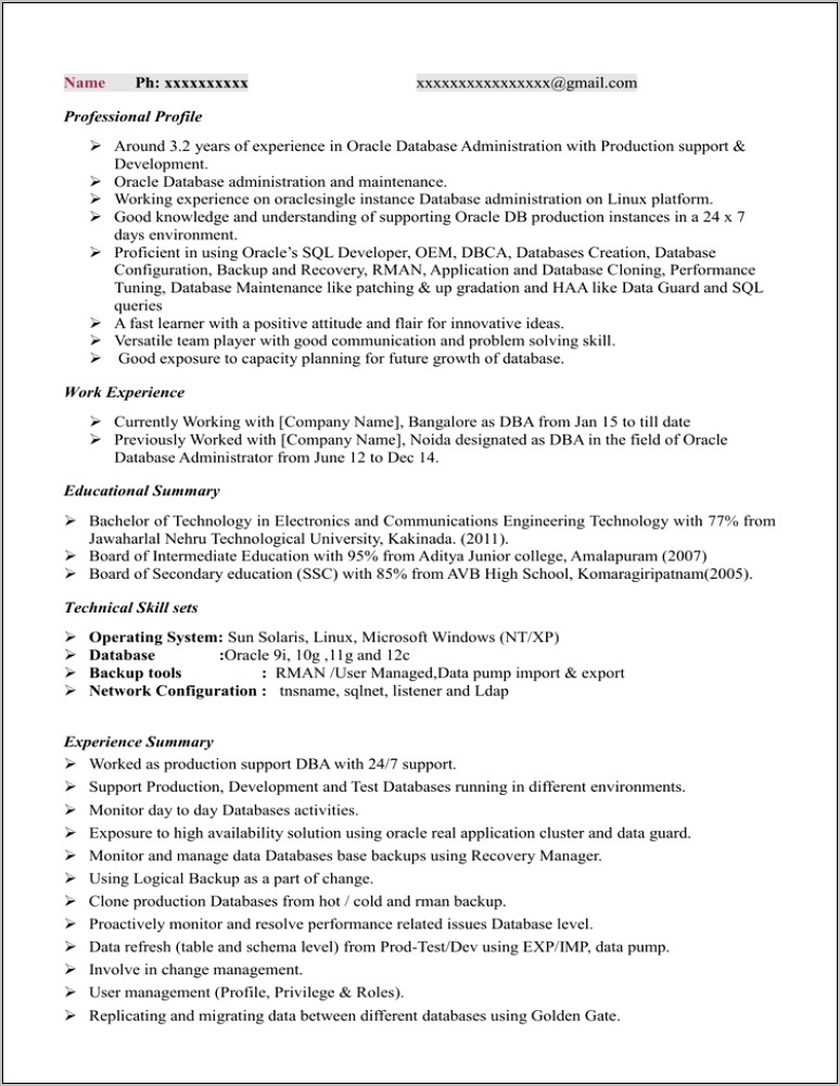 Oracle Property Manager Sample Resume