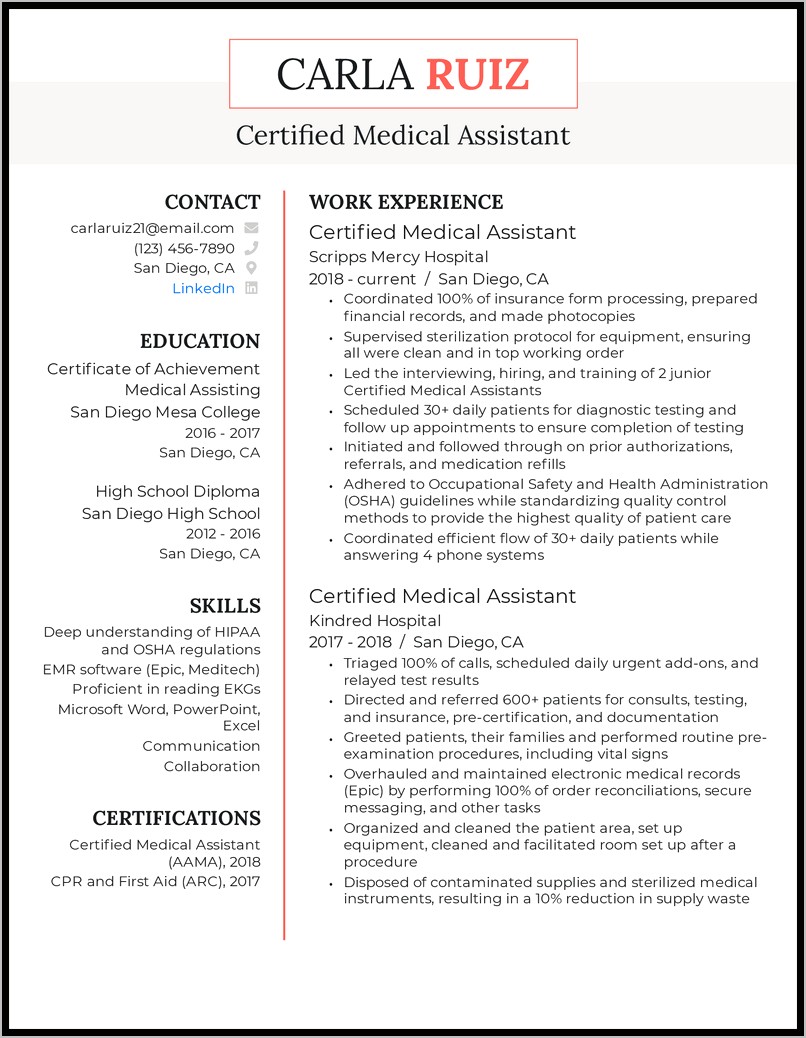 Pain Management Medical Assistant Resume