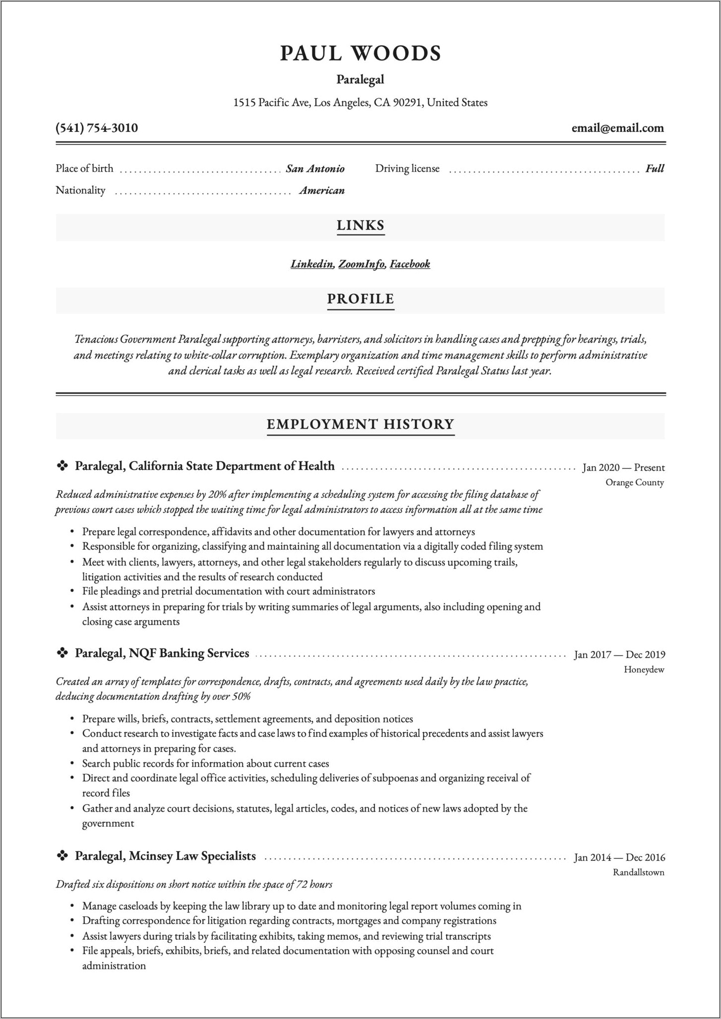 Paralegal Job Objectives For Resume
