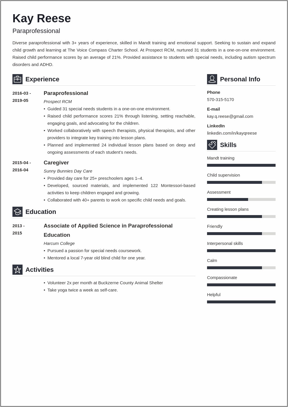 Paraprofessional Special Education Objective Resume