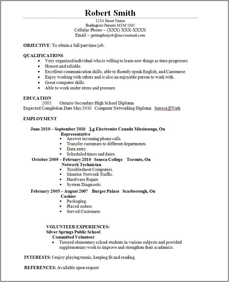 Part Time Work Resume Objective