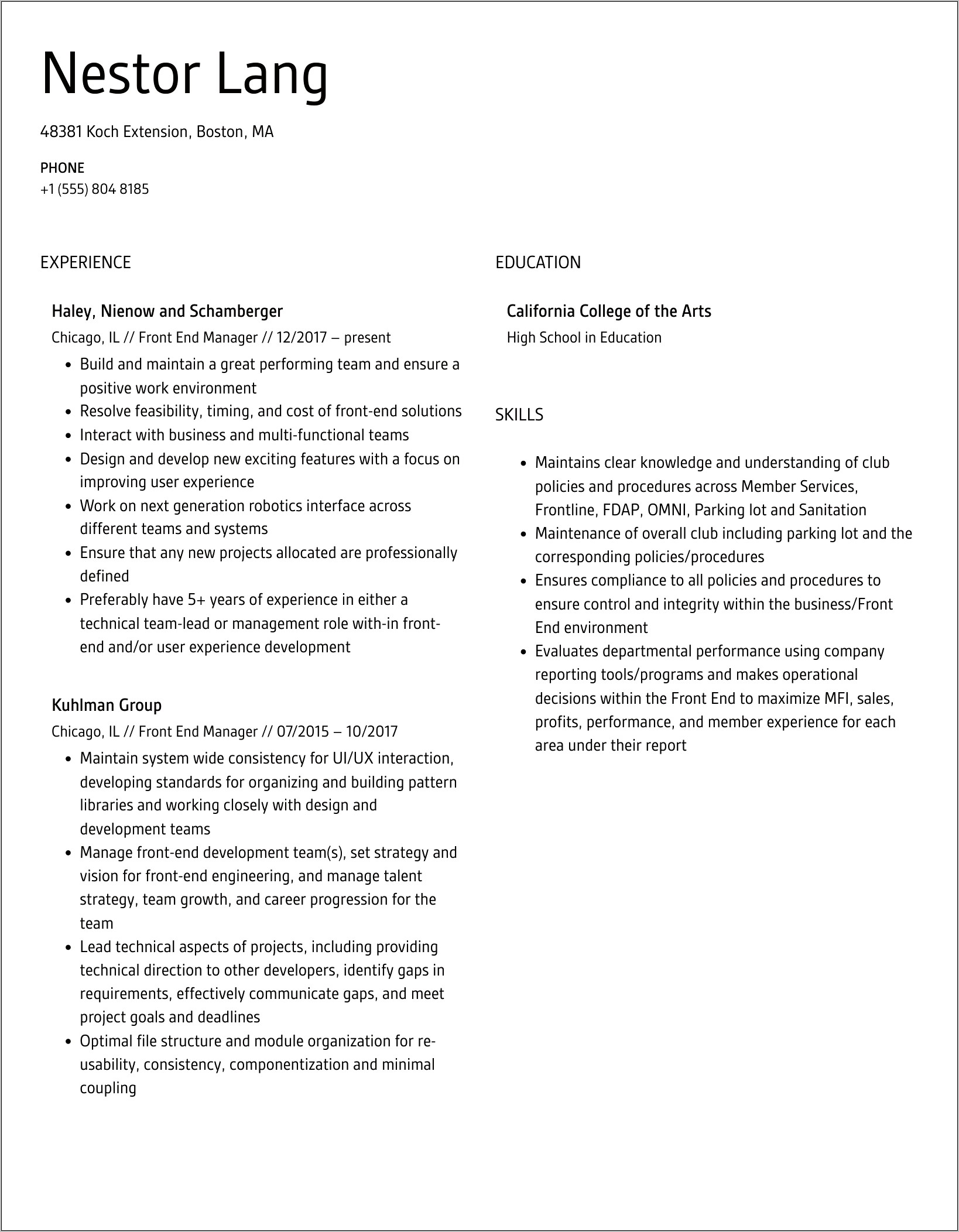 Petco Front End Manager Resume