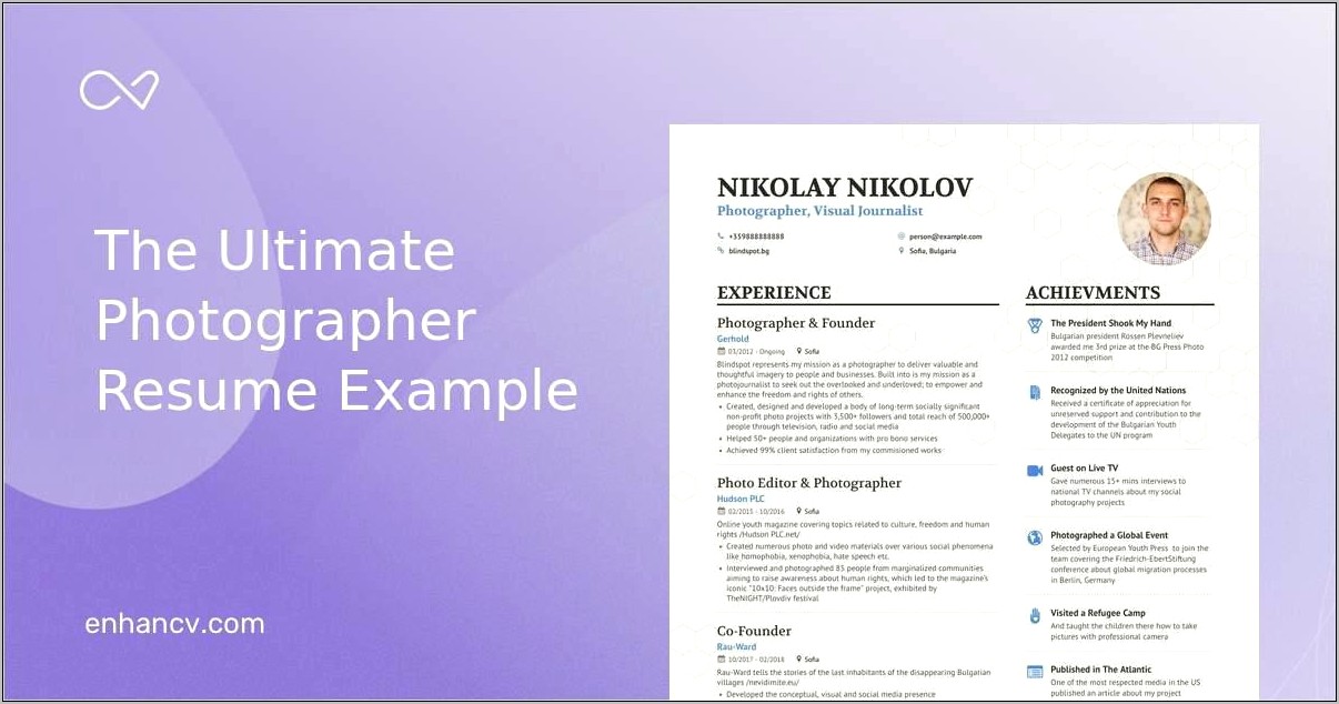 Photography Resume Sample Photo Processing