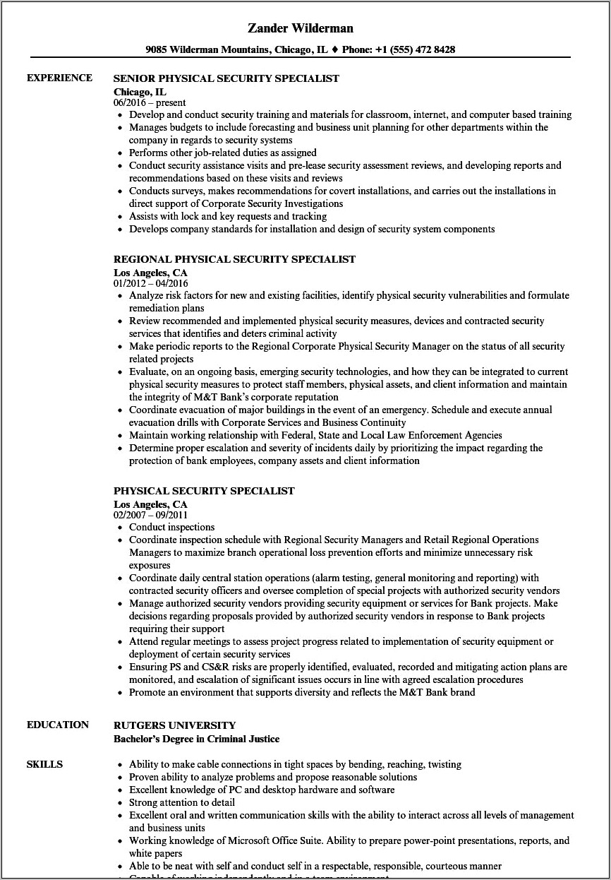 Physical Security Inspector Resume Examples