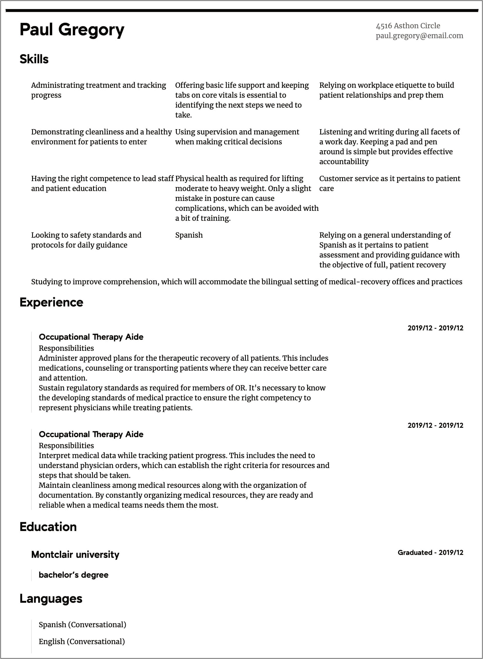 Physical Therapy Aide Resume Skills