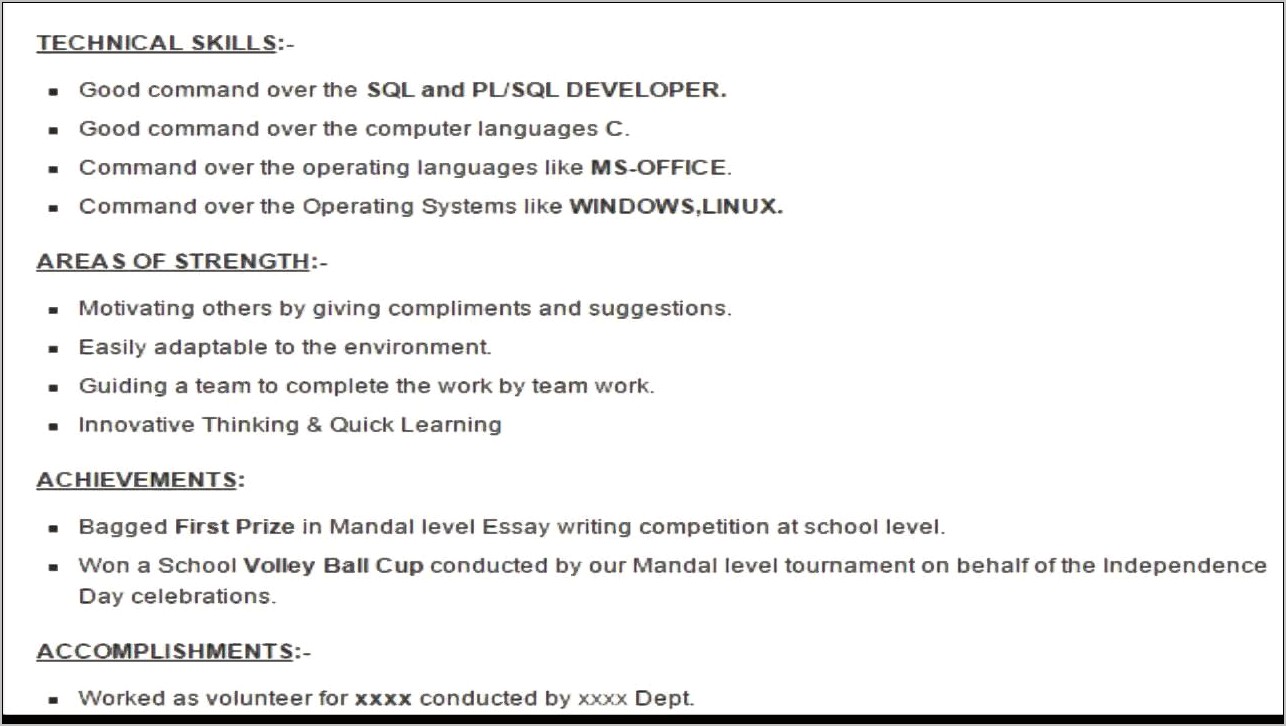 Pl Sql Developer Resume Example