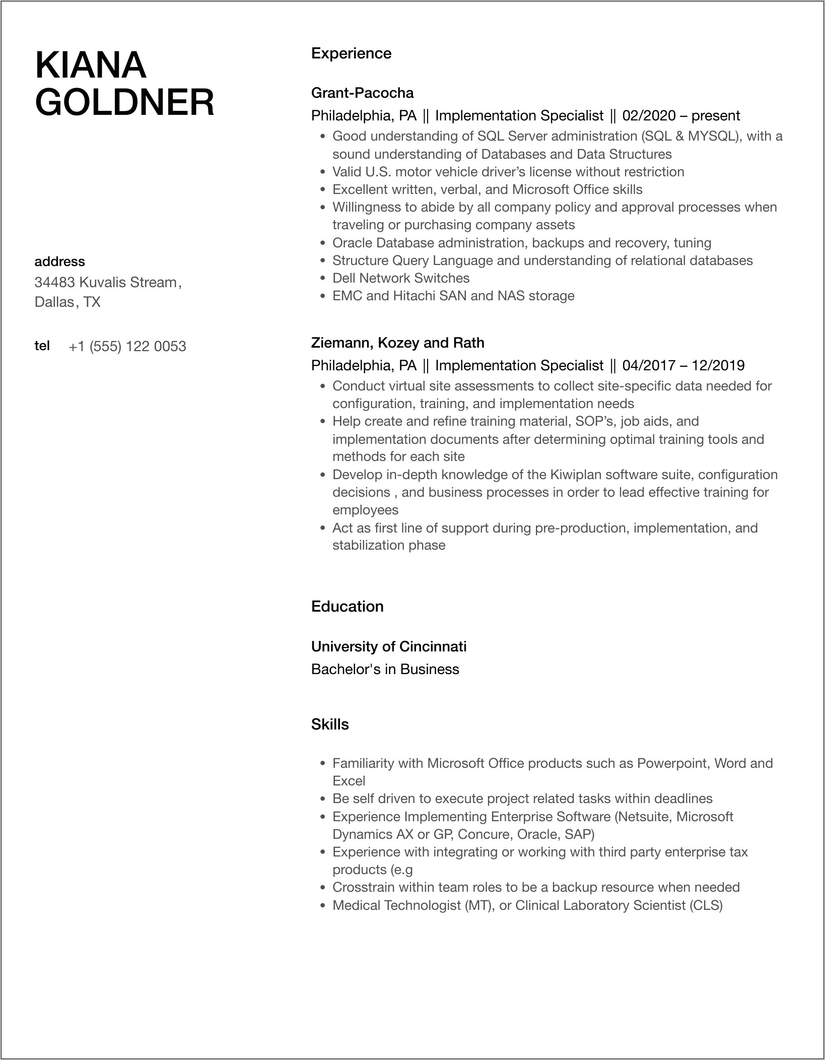 Pos Implementation Specialist Resume Sample