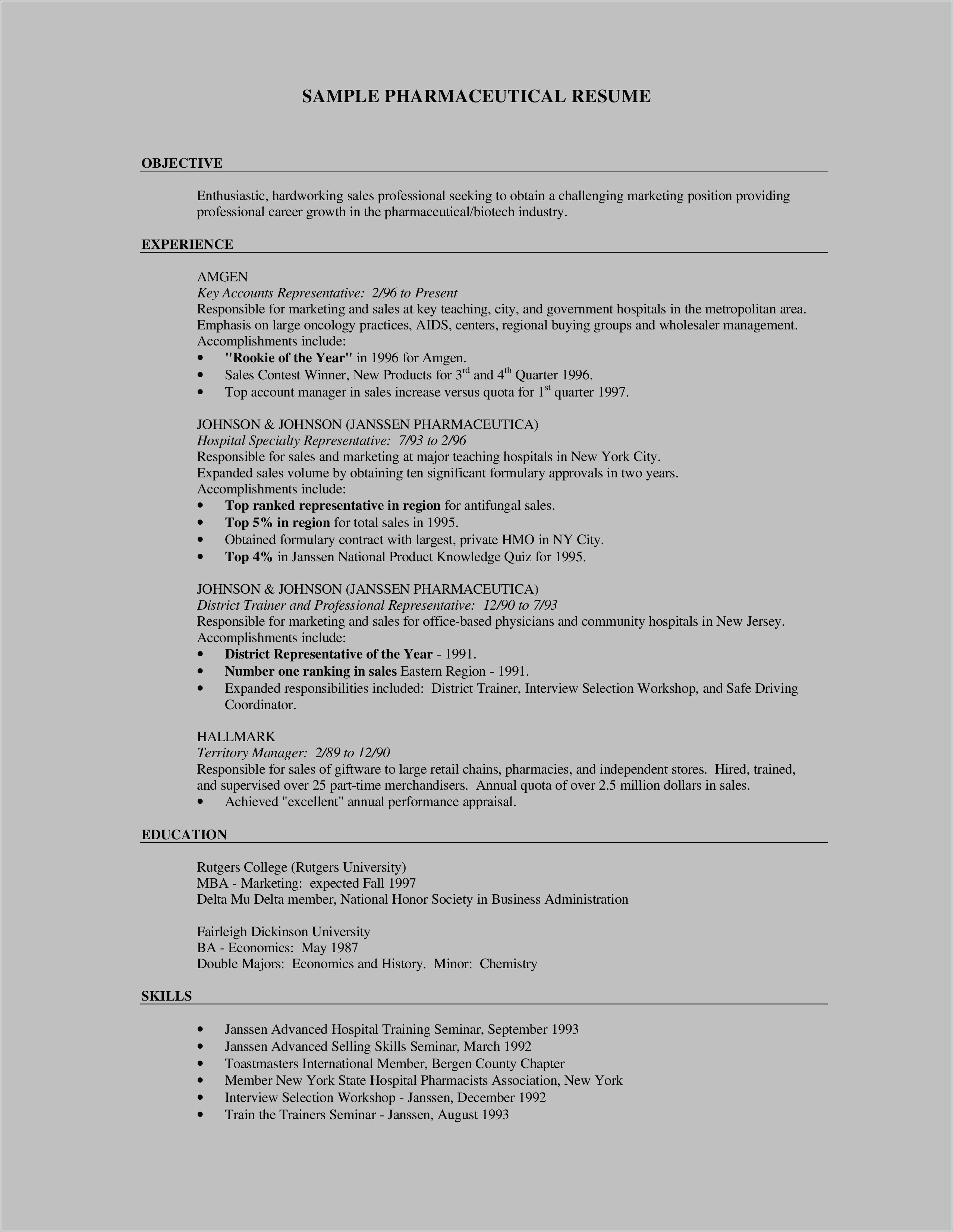 Product Manager Skills Resume Example