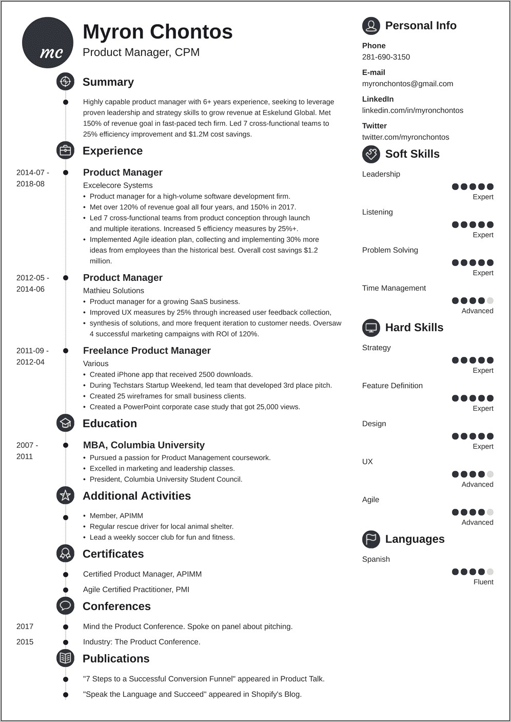 Product Manager Skills Section Resume