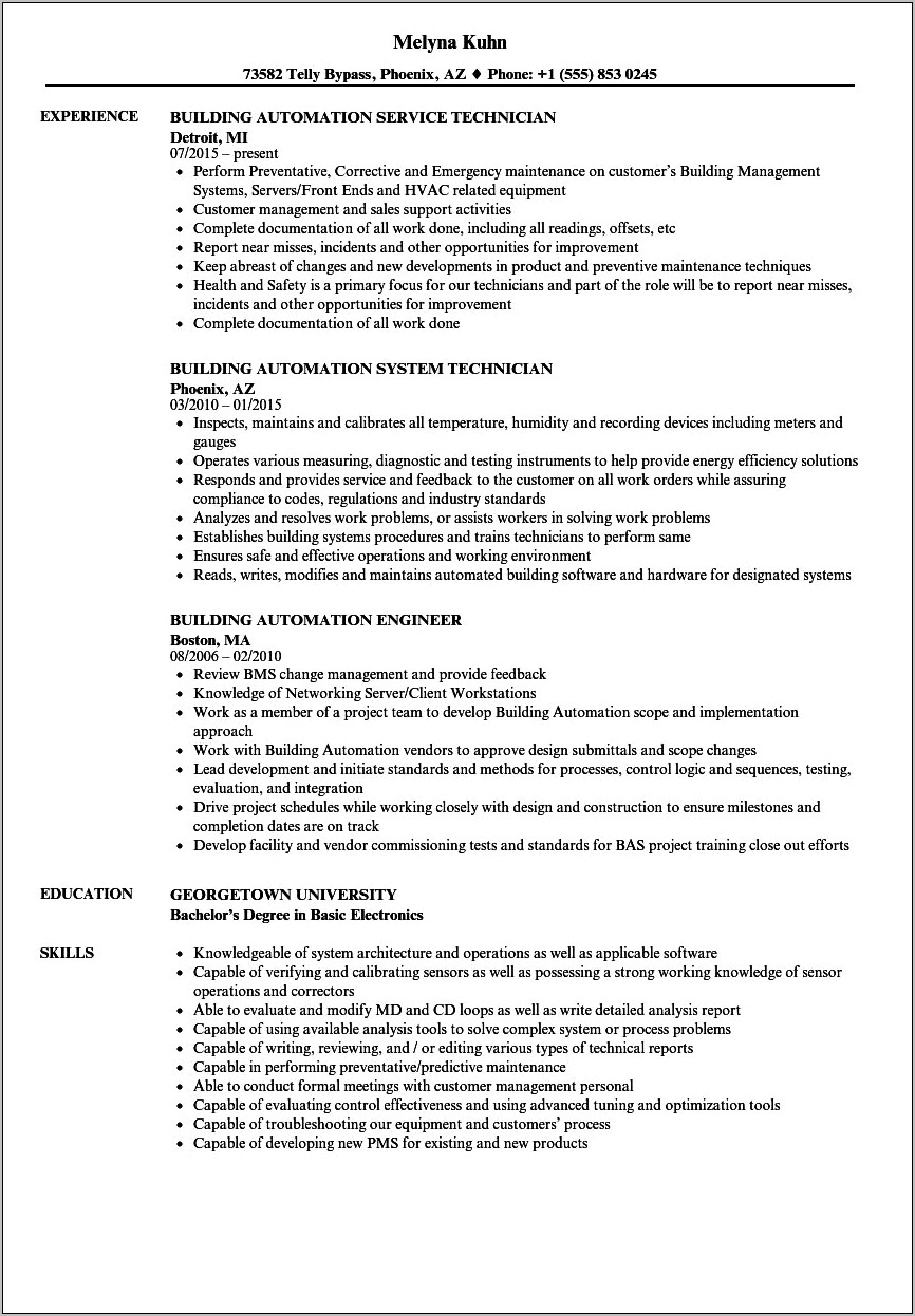 Professional Home Automation Resume Examples
