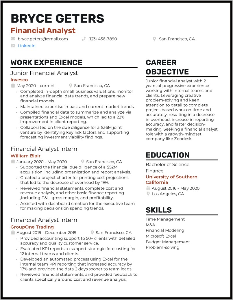 Professional Summary Resume Sample Finance