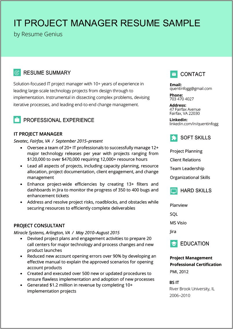 Project Management Competencies Resume Example