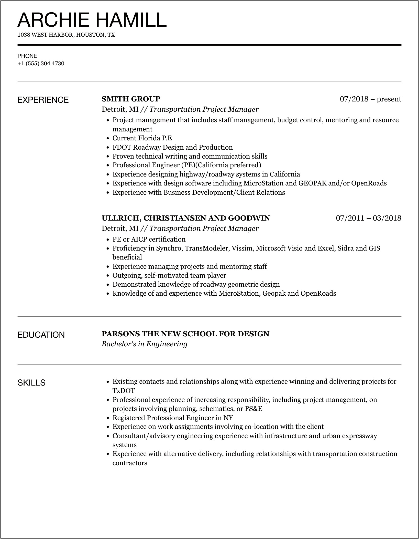 Project Manager Job Resume Responsibilities