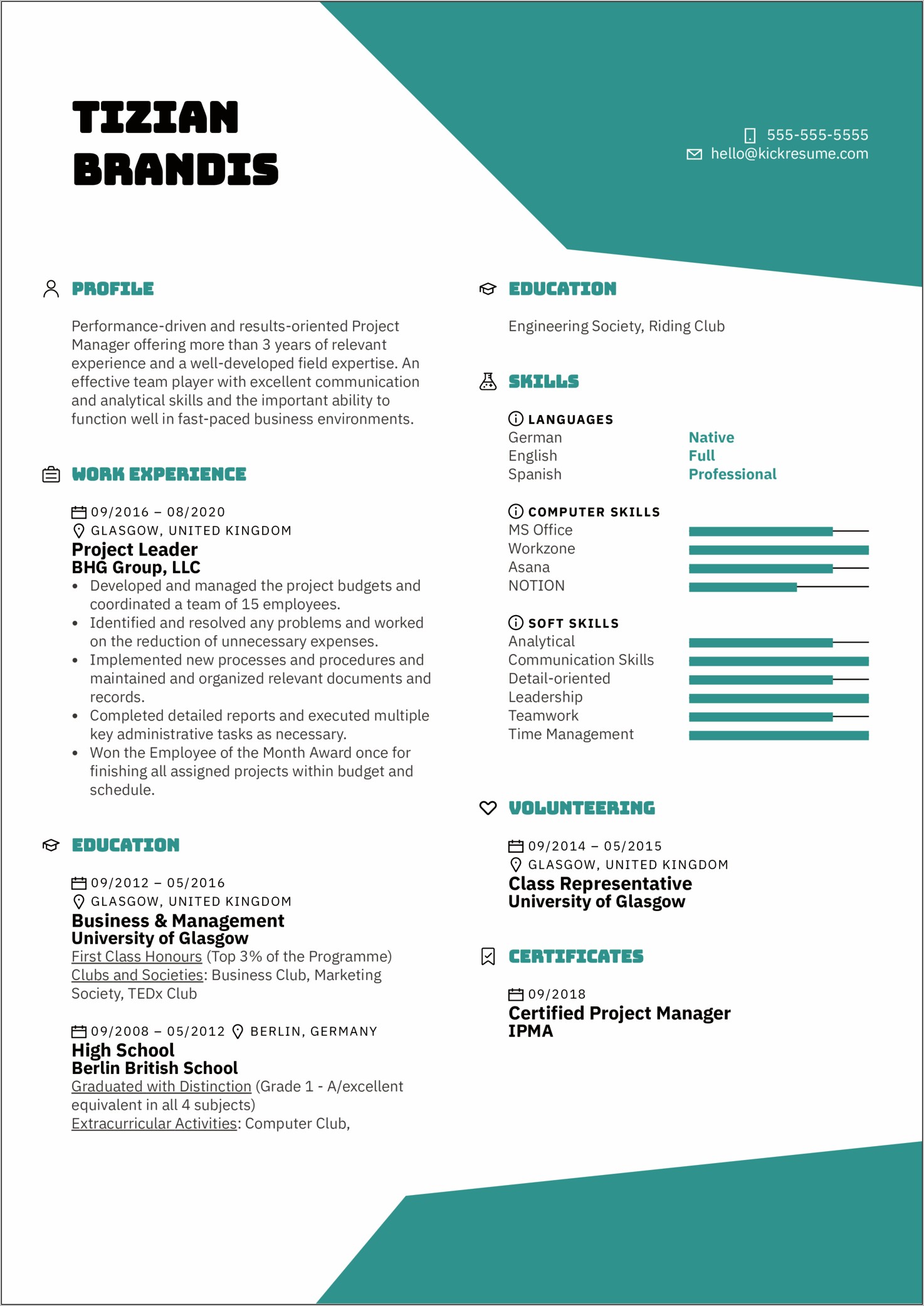 Project Manager Top Resumes Example