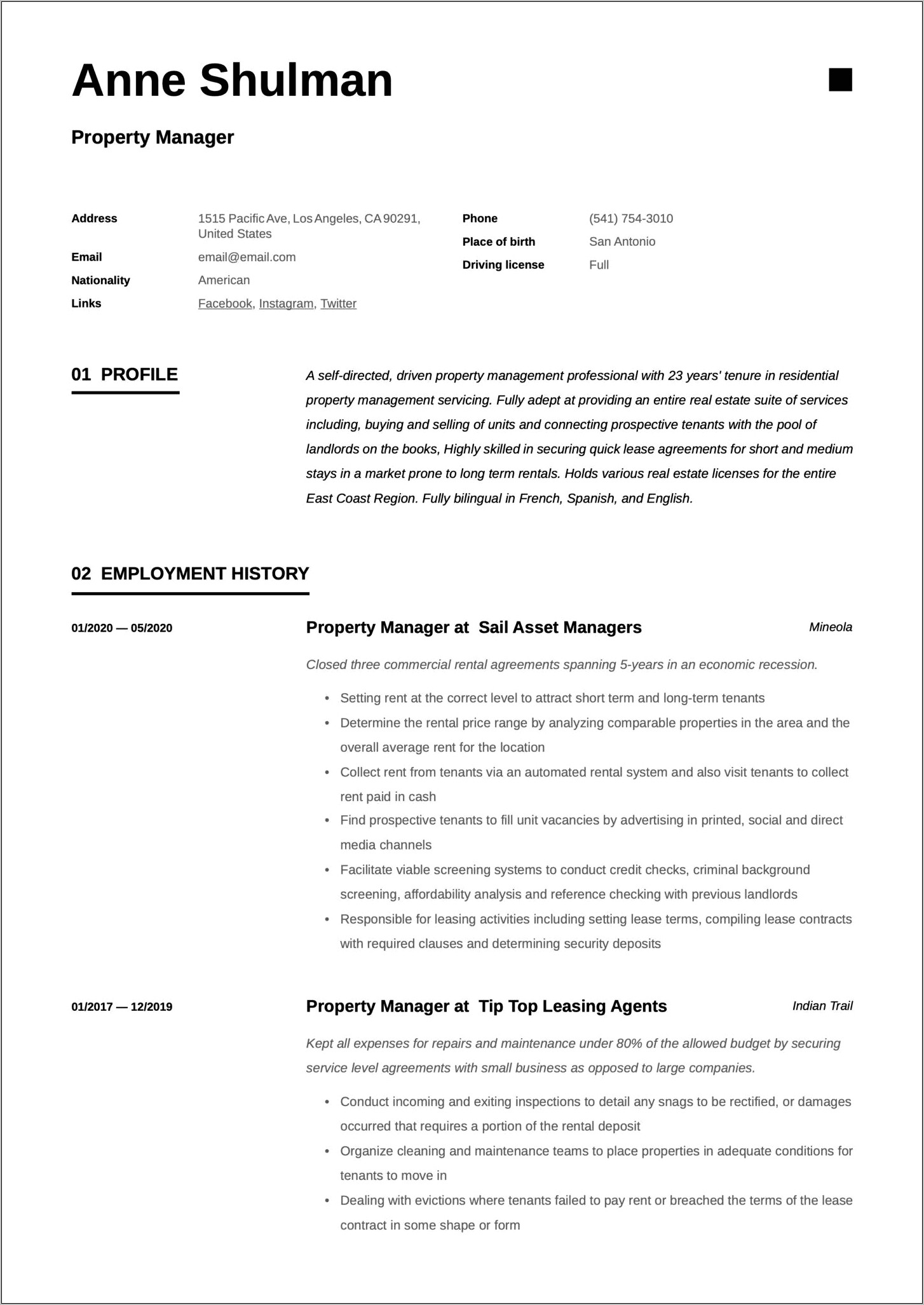 Property Manager Resume Sample Pdf