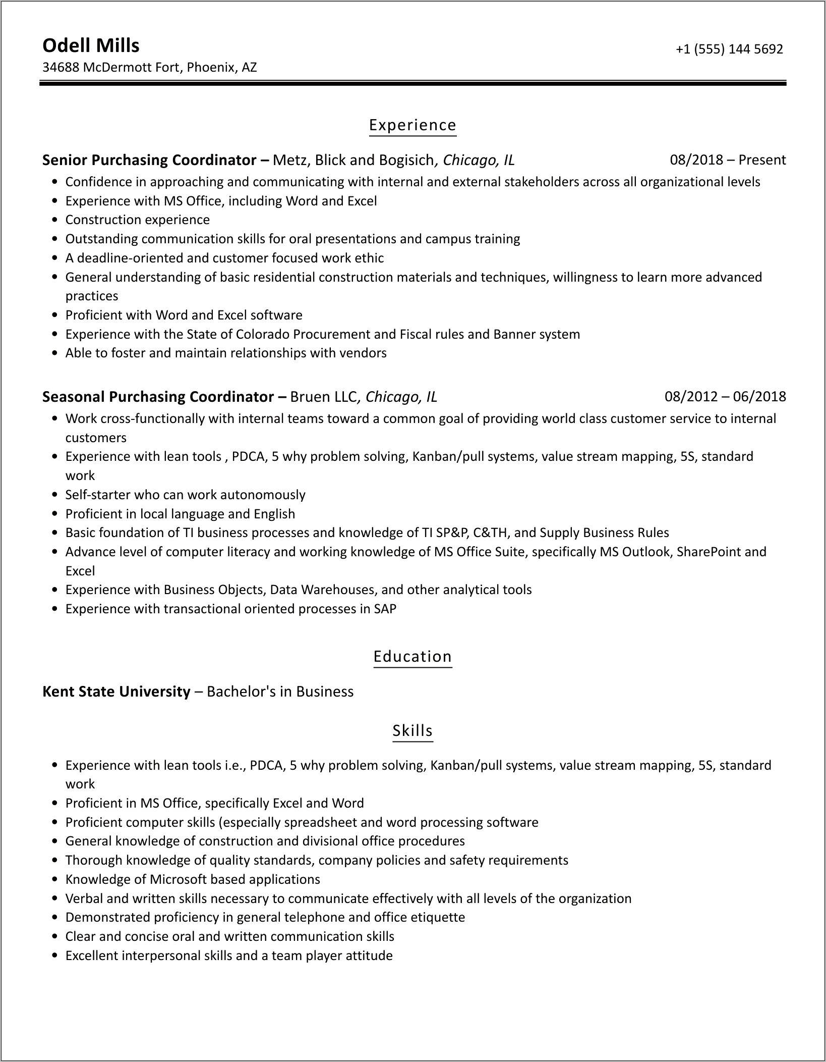 Purchase Coordinator Job Description Resume