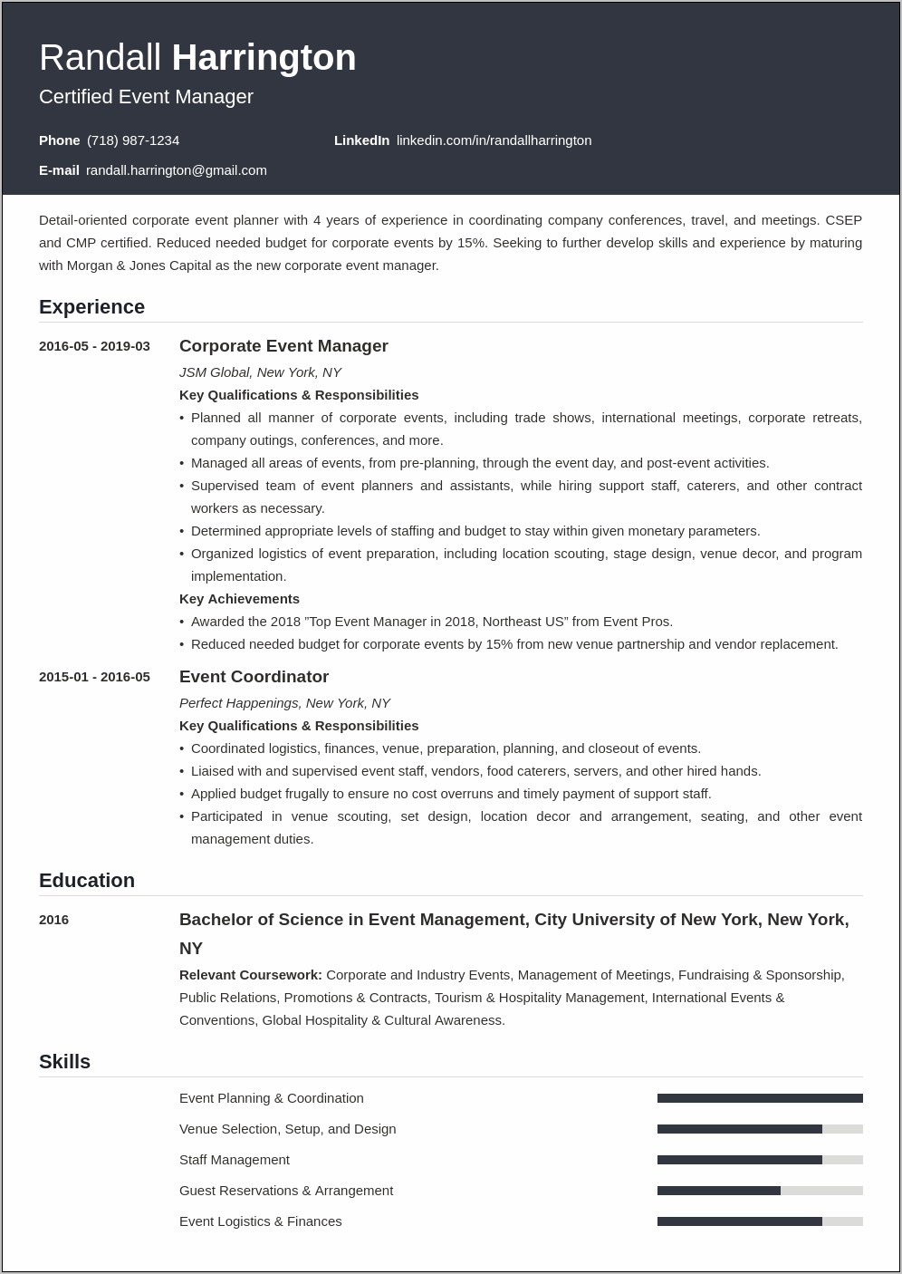 Putting Event Management On Resume