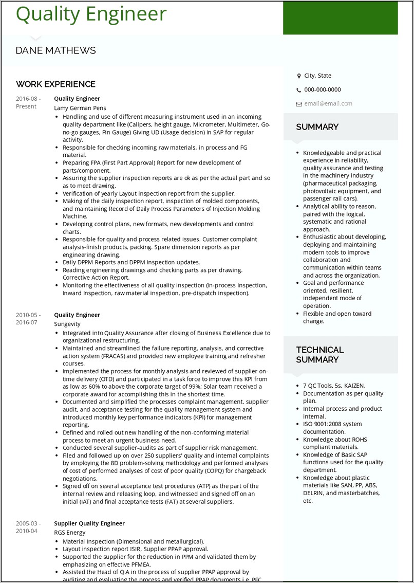 Quality Assurance Engineer Resume Examples