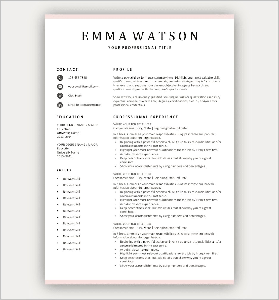 Quick And Easy Resume Free