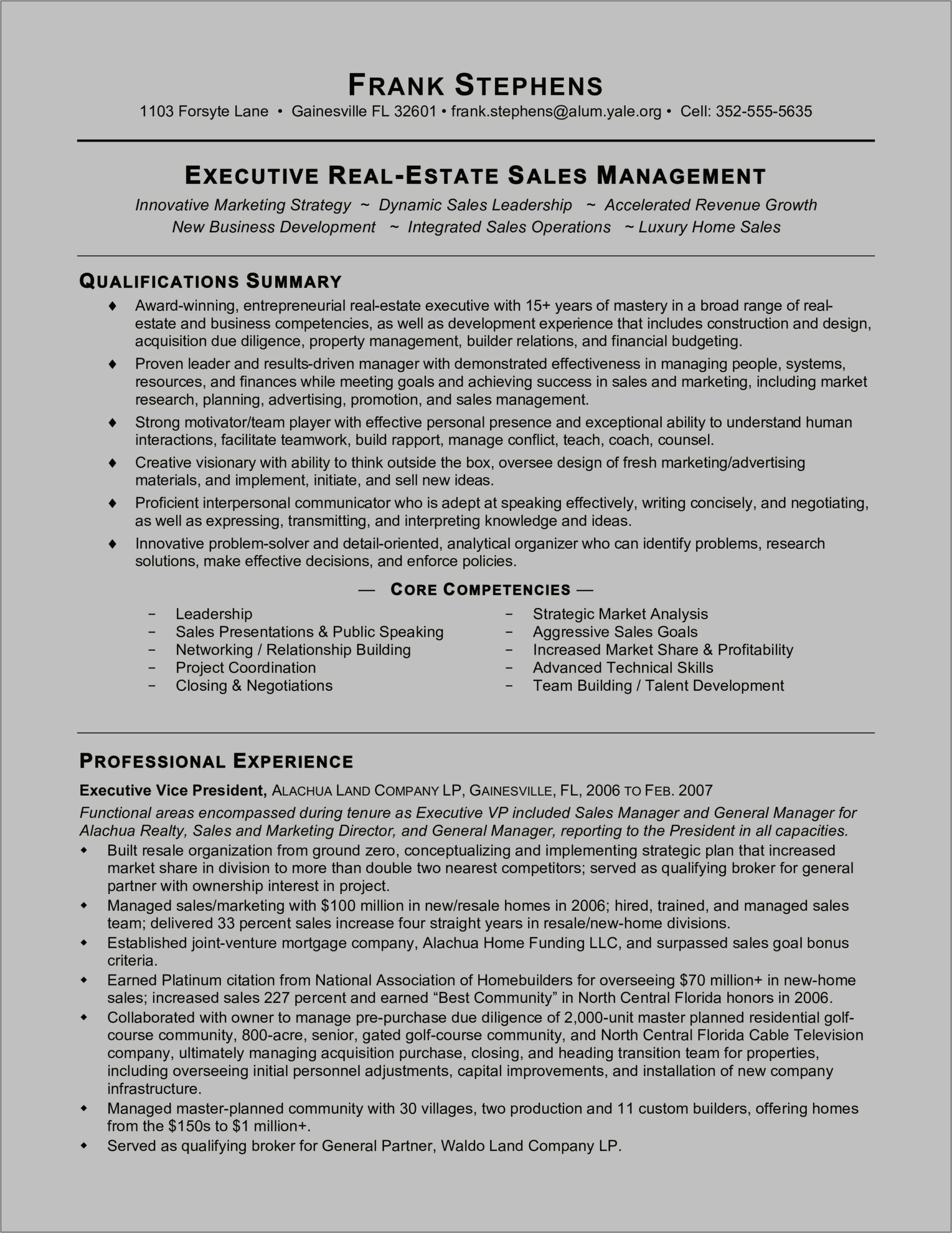 Real Estate Project Management Resume