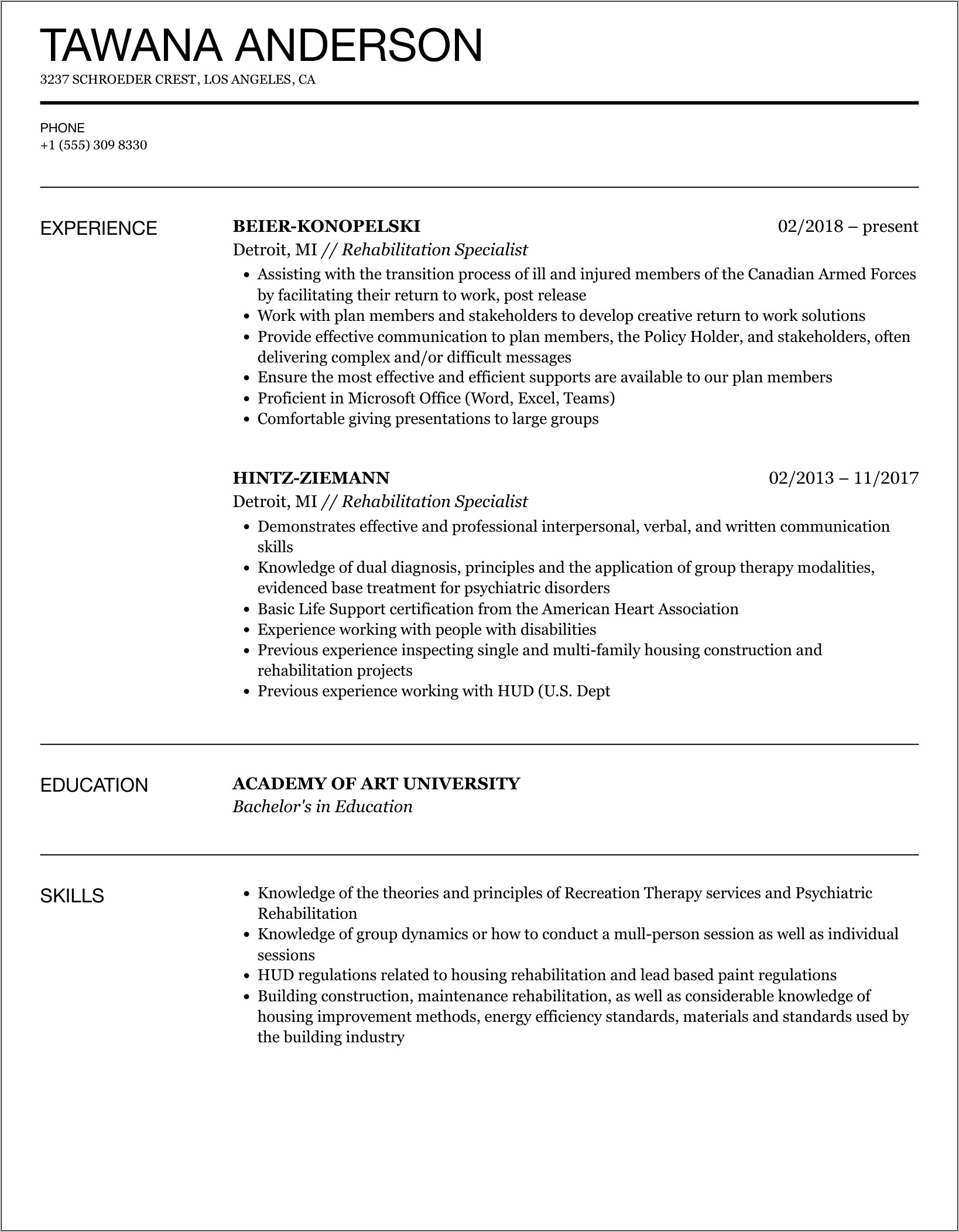 Rehabilitation Vocational Counselor Resume Example