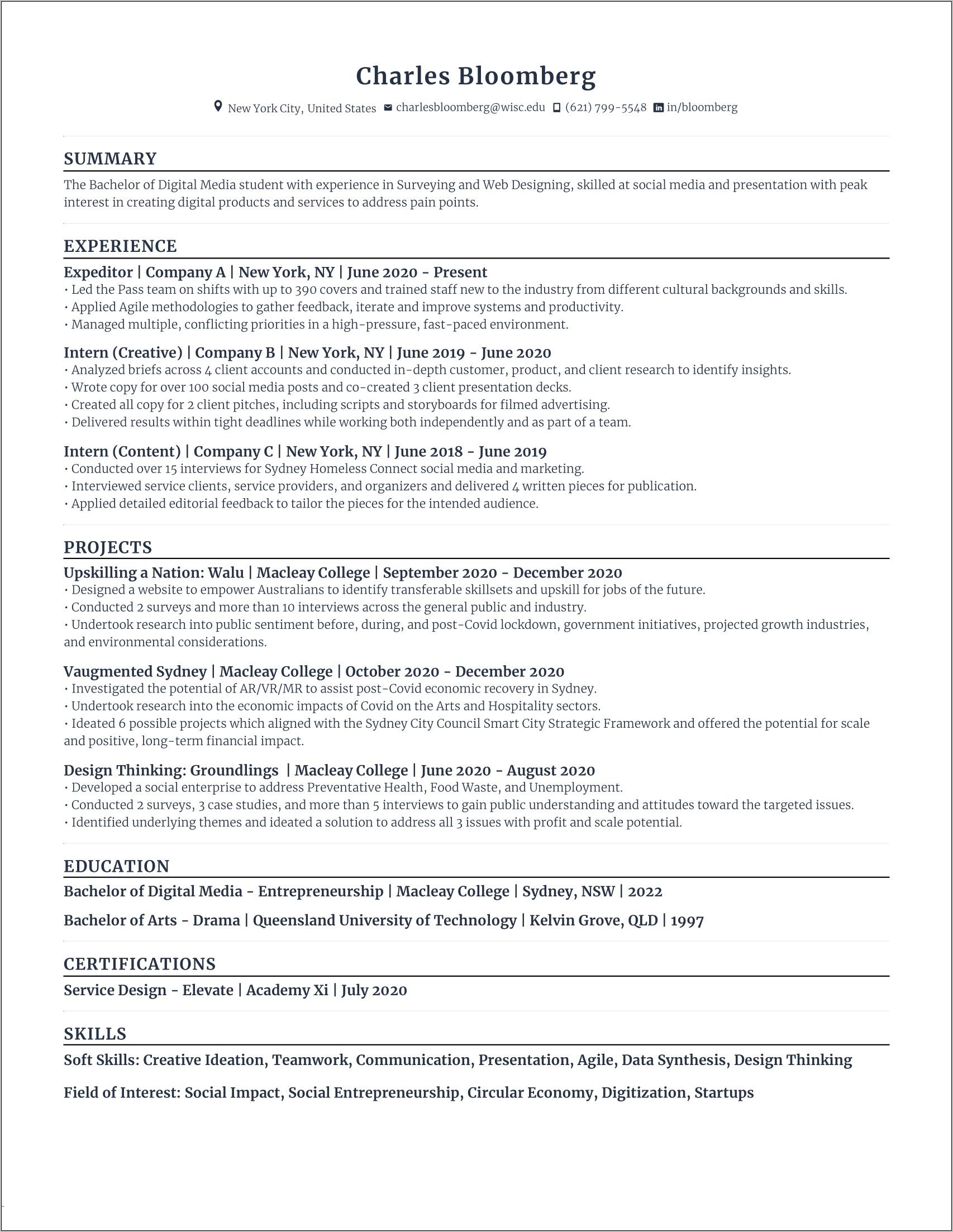 Related Work Experience Resume Examples