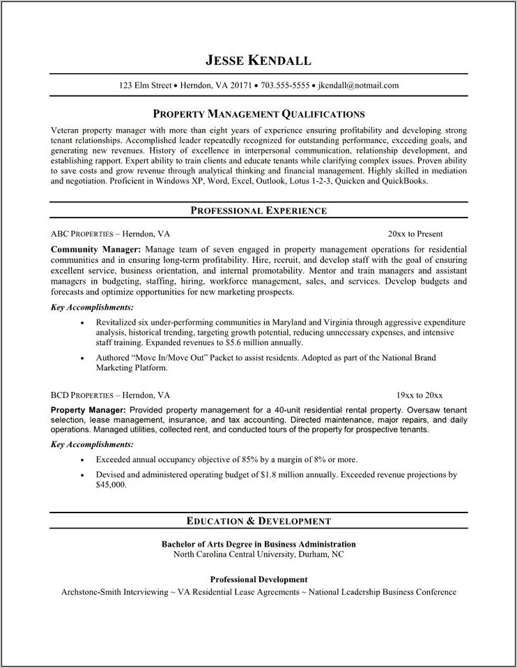 Residential Property Management Resume Templates