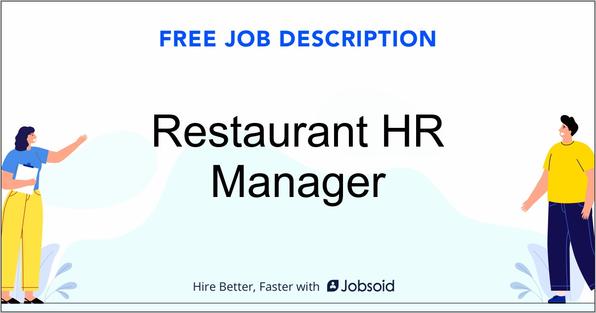 Restaurant Assistant Manager Duties Resume