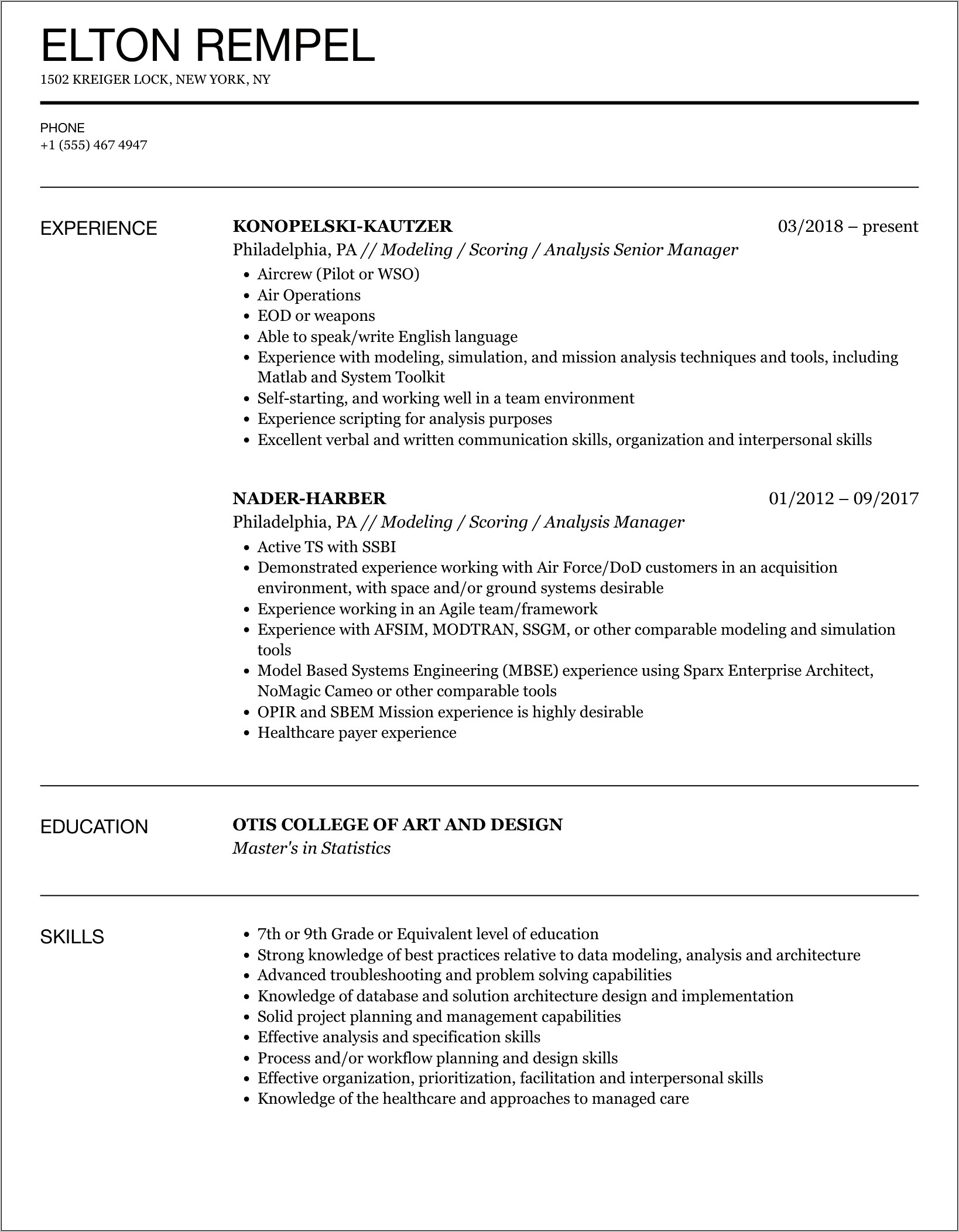 Resume After First Job Wso