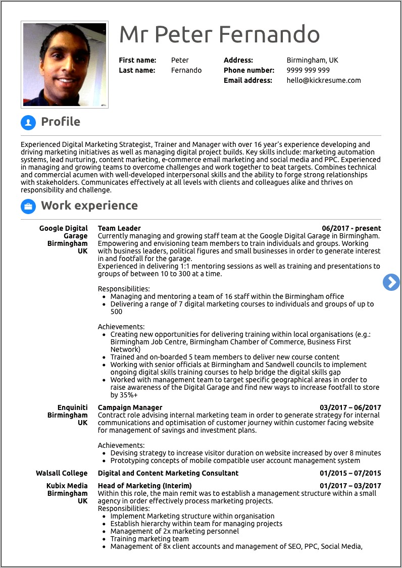 Resume Area Of Interest Examples