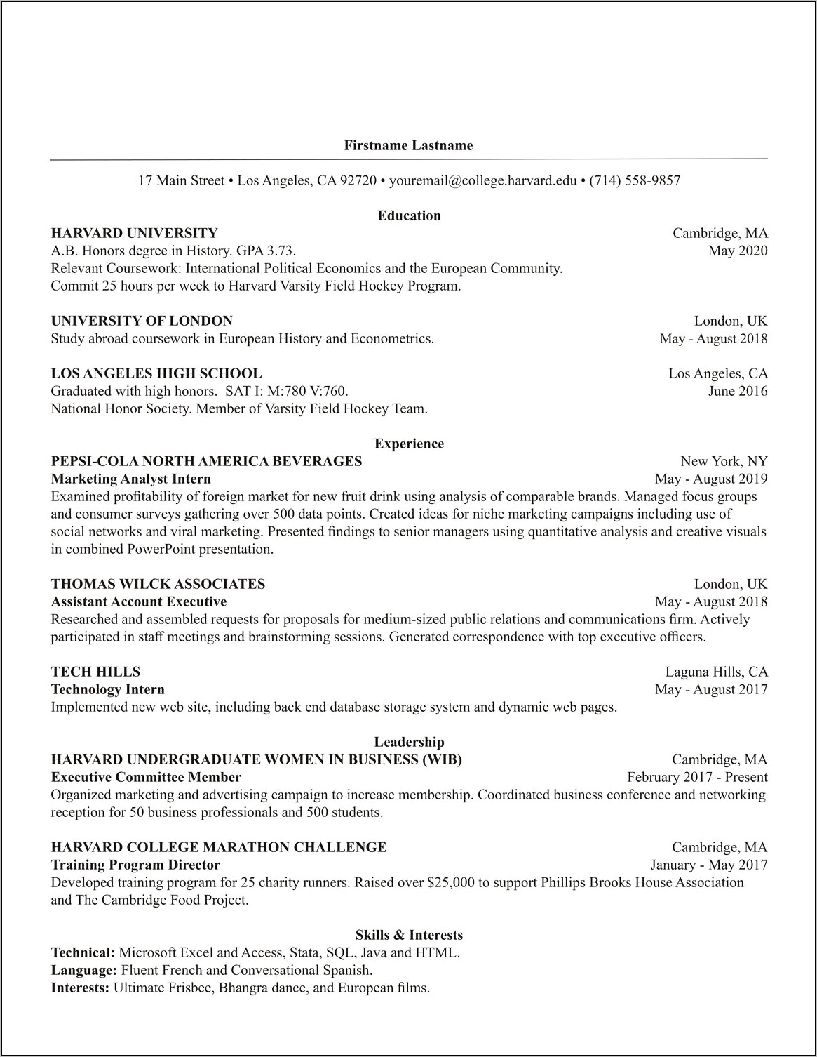 Resume Cover Letter Examples Harvard