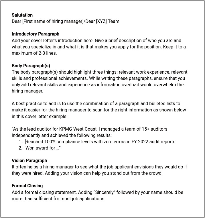 Resume Cover Letter Examples Manager