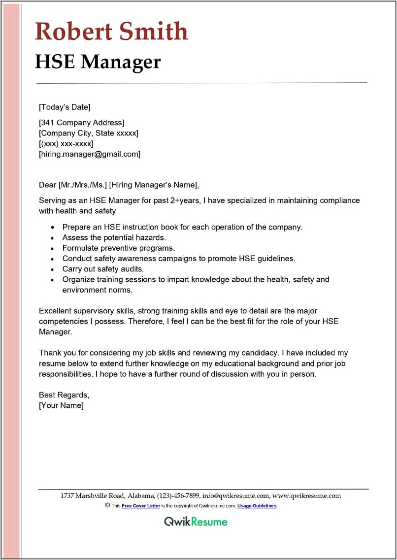 Resume Cover Letter Manager Examples