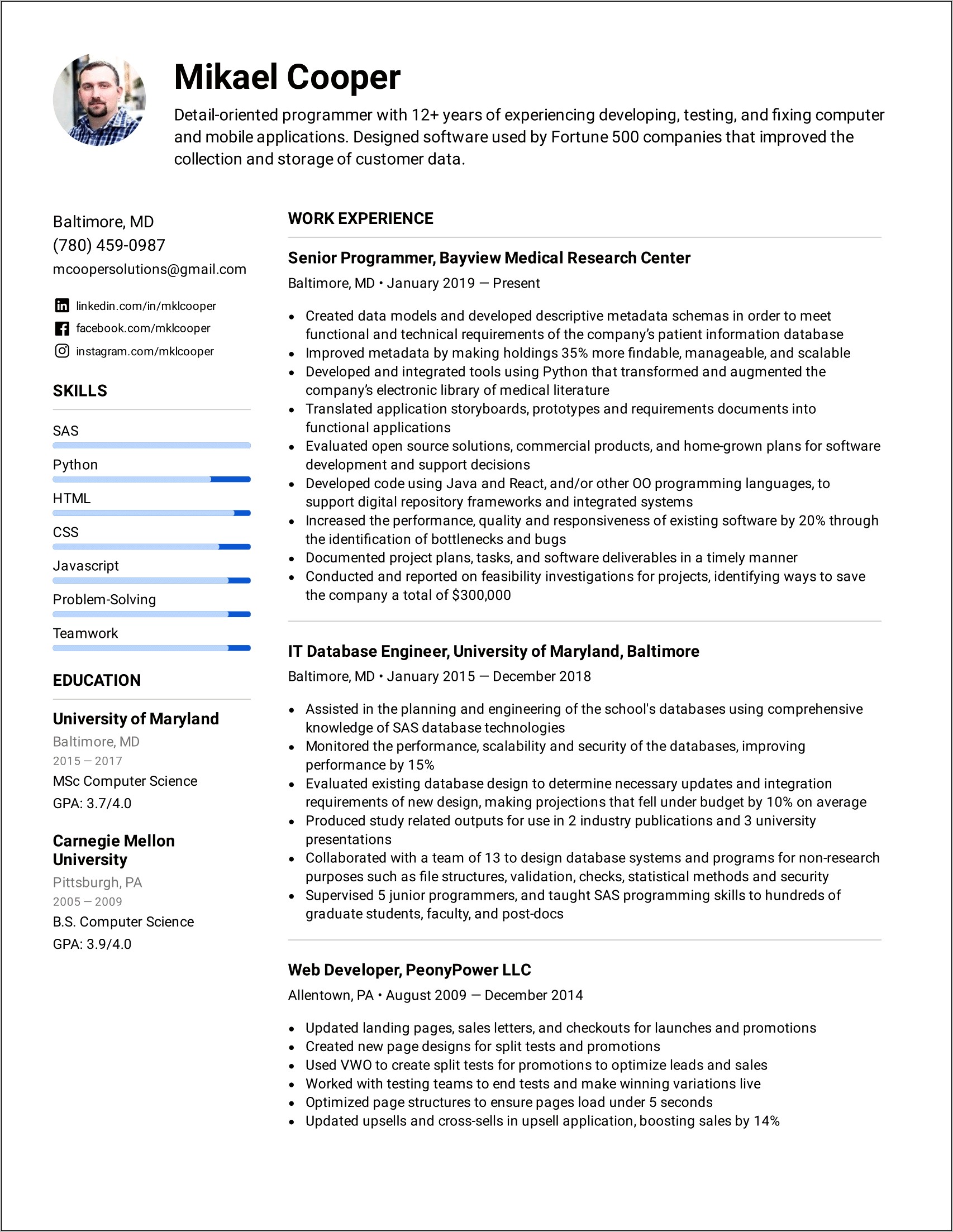 Resume Example For Computer Programmer