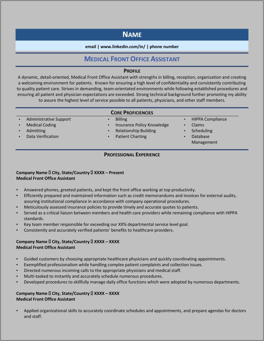 Resume Example For Healthcare Administration