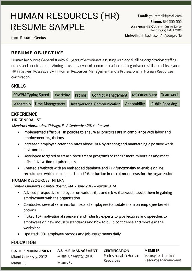 Resume Example For Human Resources