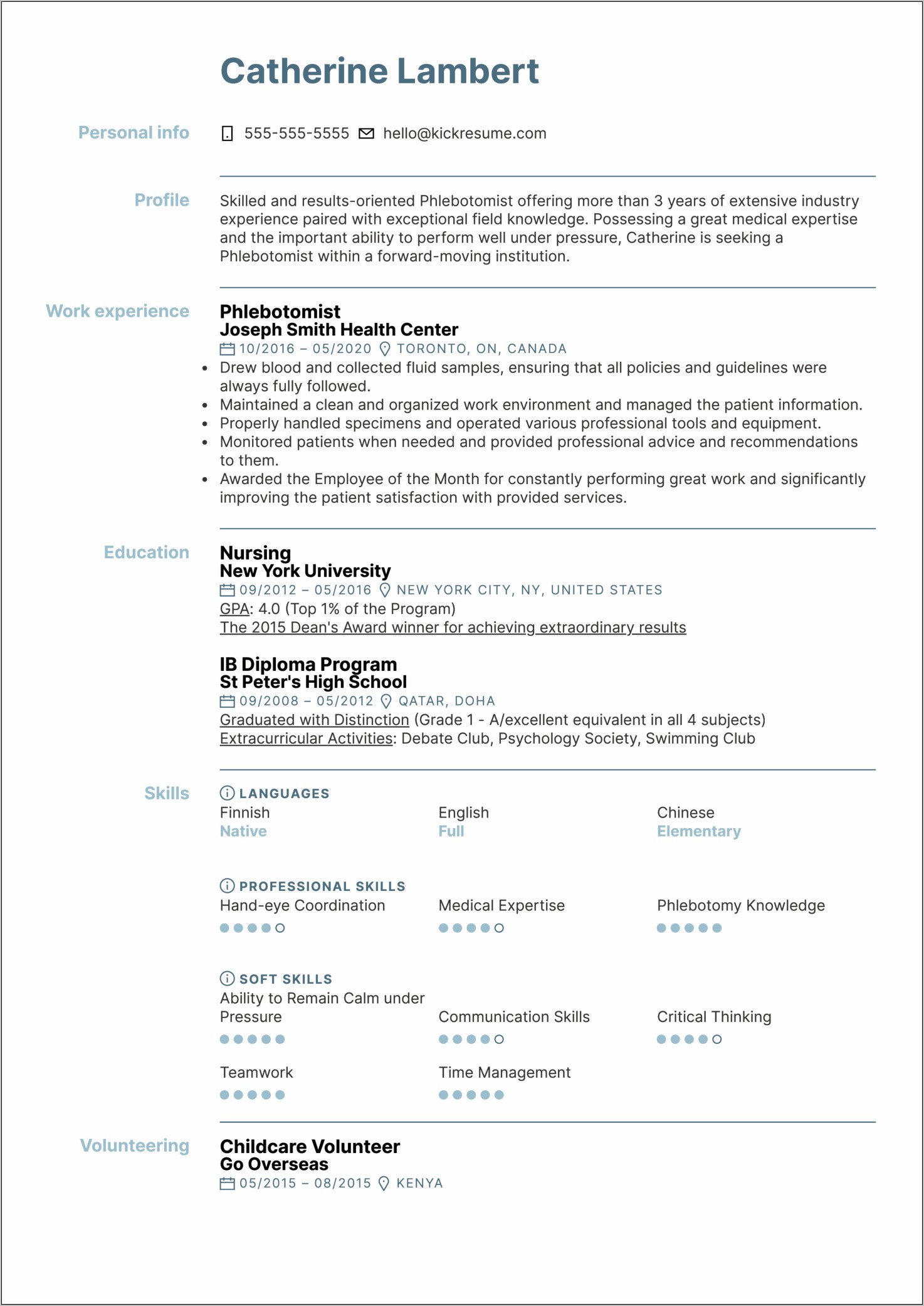 Resume Example Or New Phlebotomist
