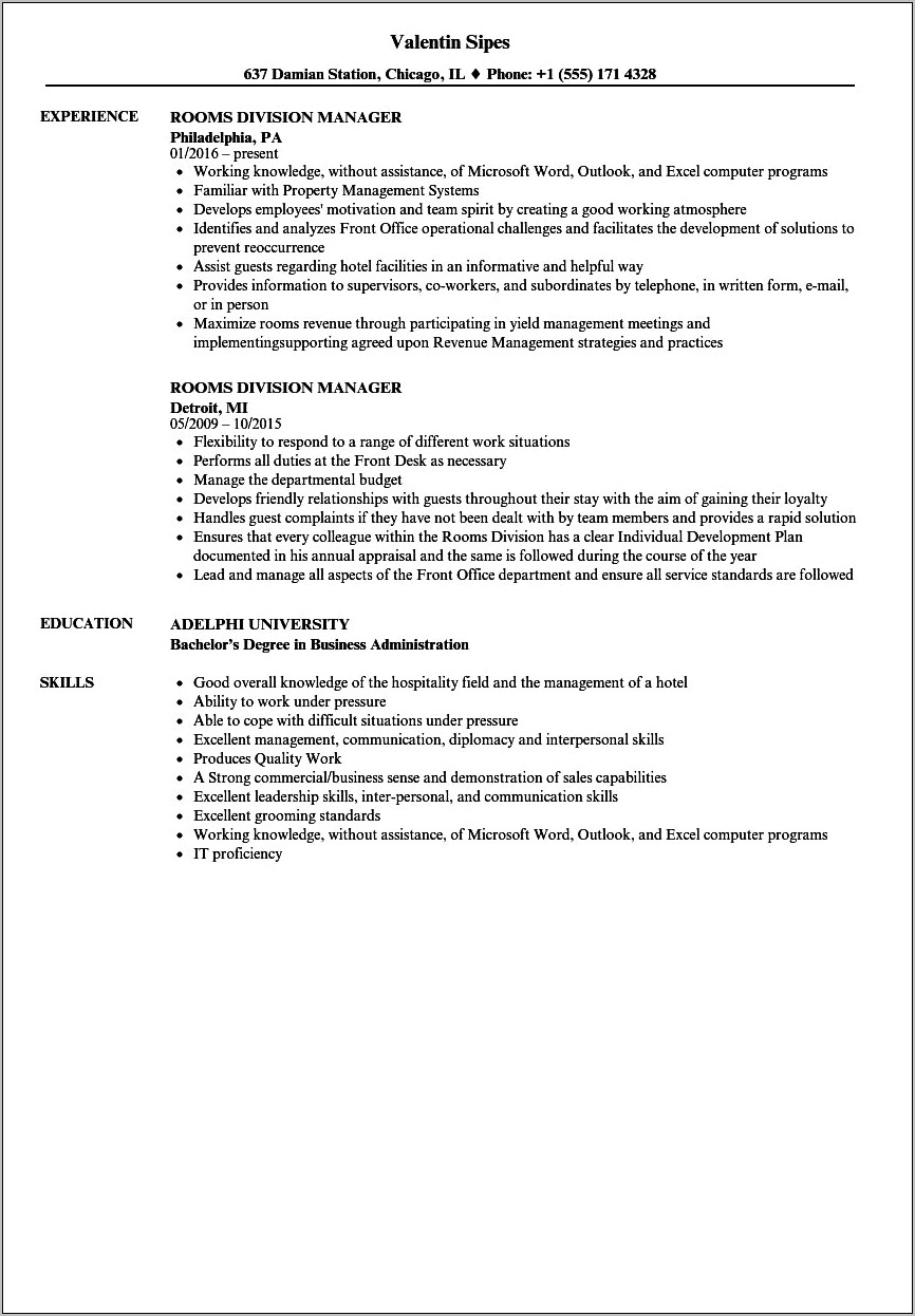 Resume Examples Division Of Skills