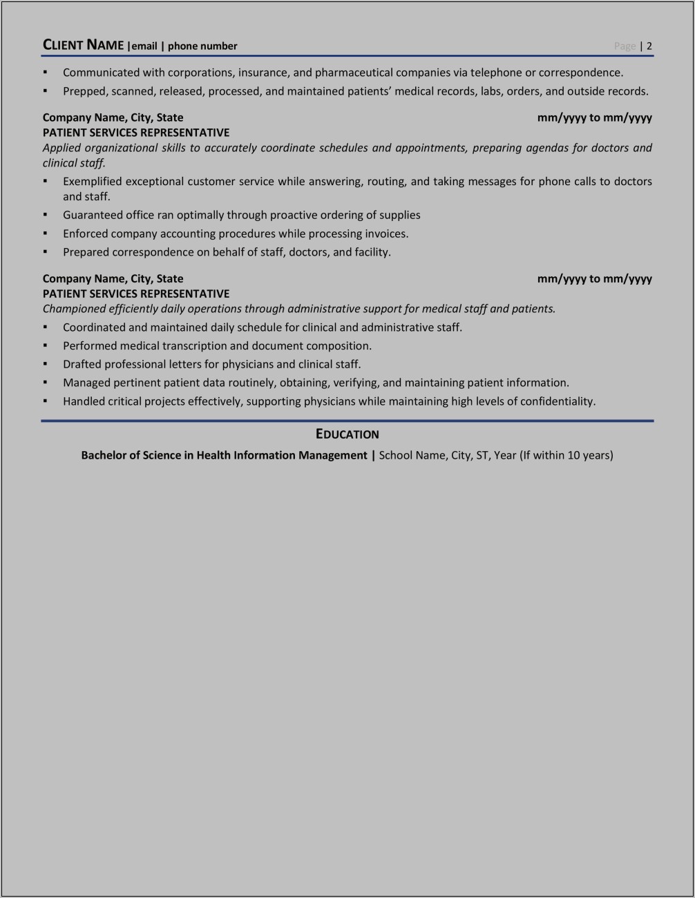 Resume Examples For Billing Specialist