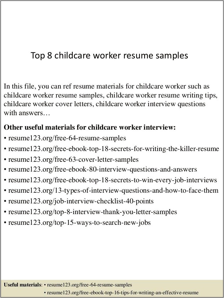 Resume Examples For Childcare Workers