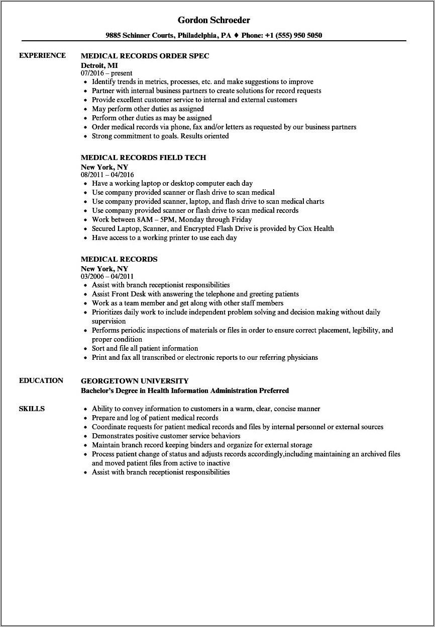 Resume Examples For Healthcase Custodian
