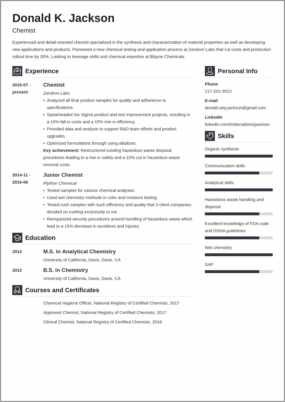 Resume Examples For Research Scientist