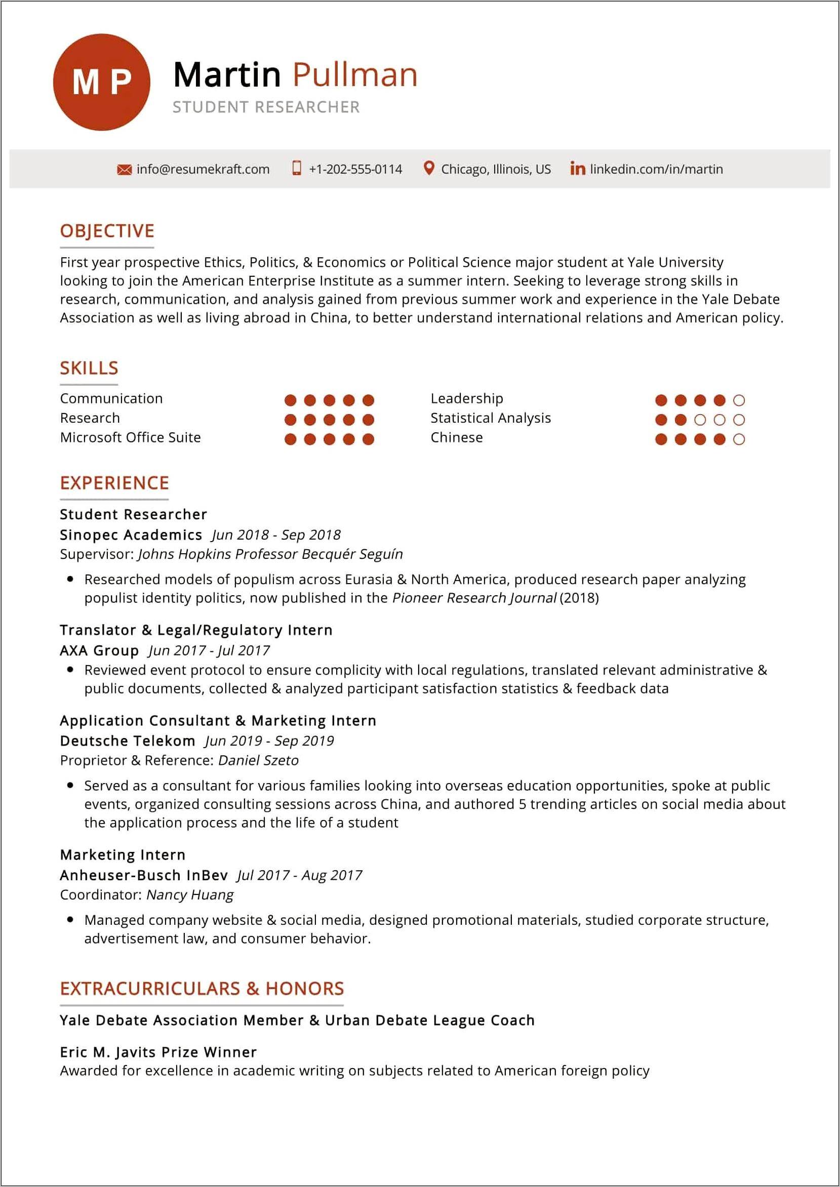 Resume Examples For Science Majors