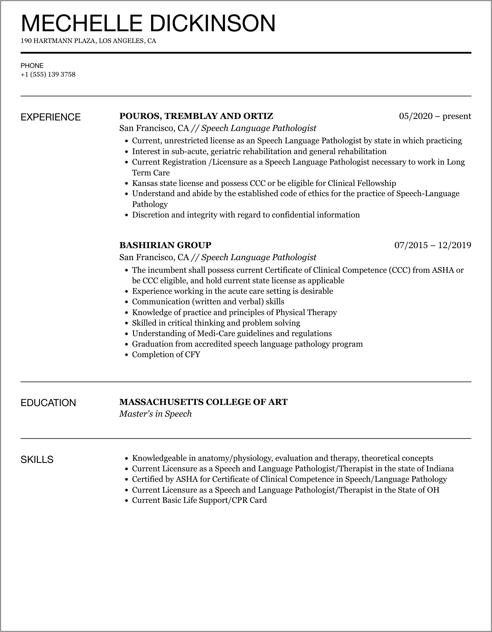 Resume Examples For Slp Students
