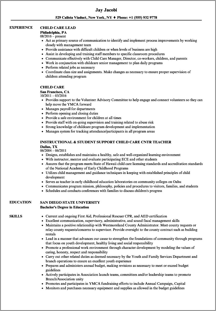 Resume Examples Home Daycare Provider