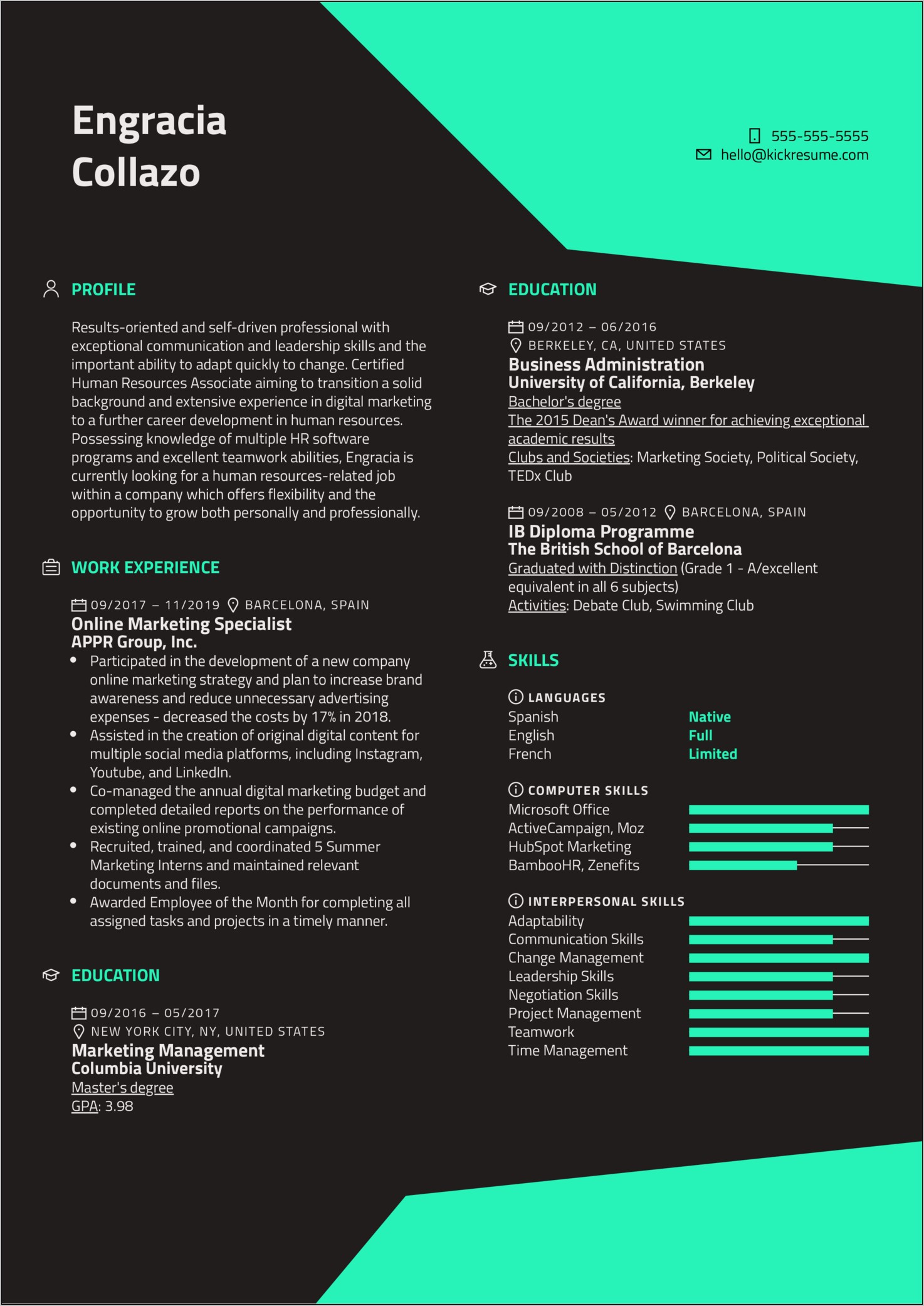Resume Examples With Masters Degree