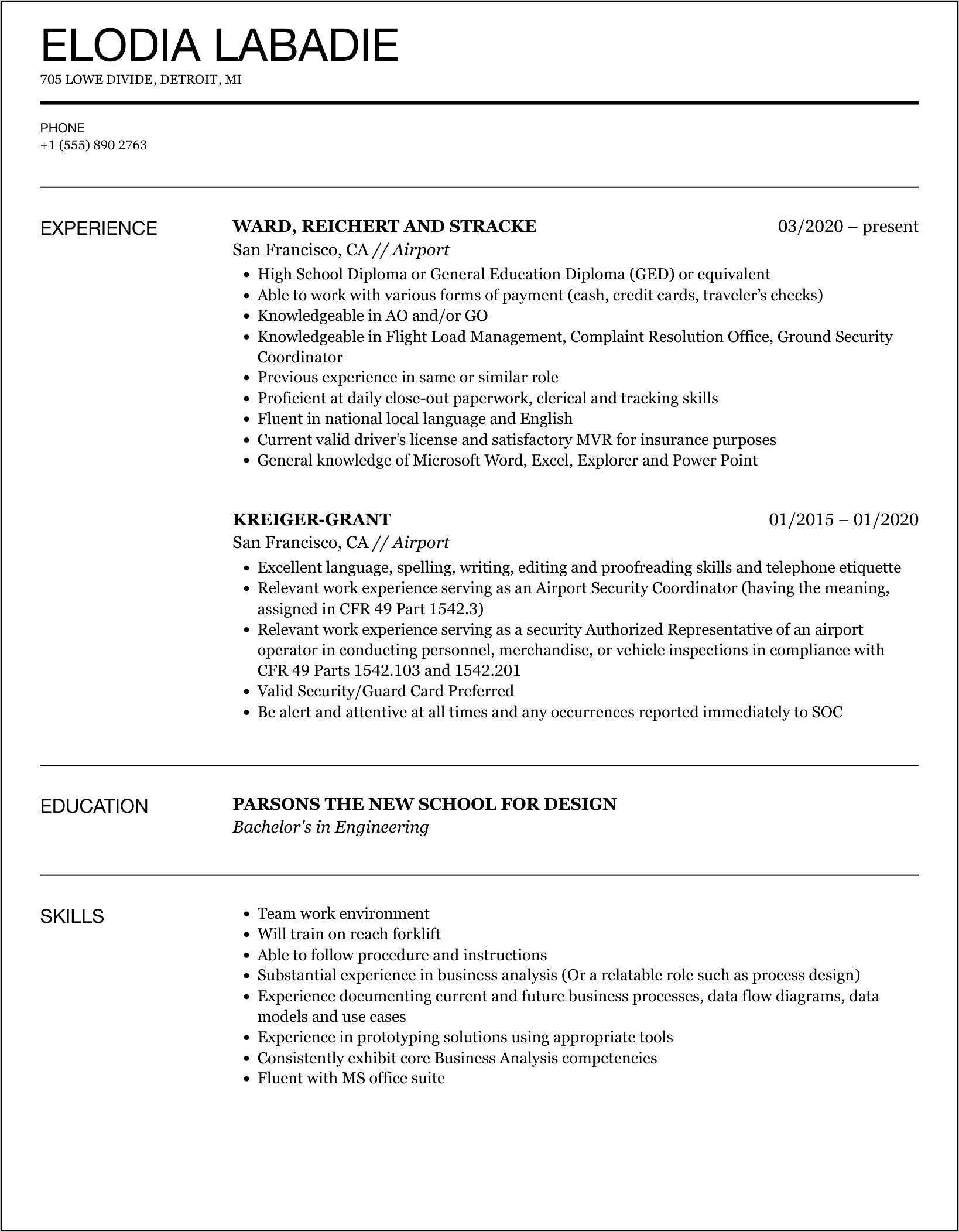 Resume Examples Work Experience Airlines